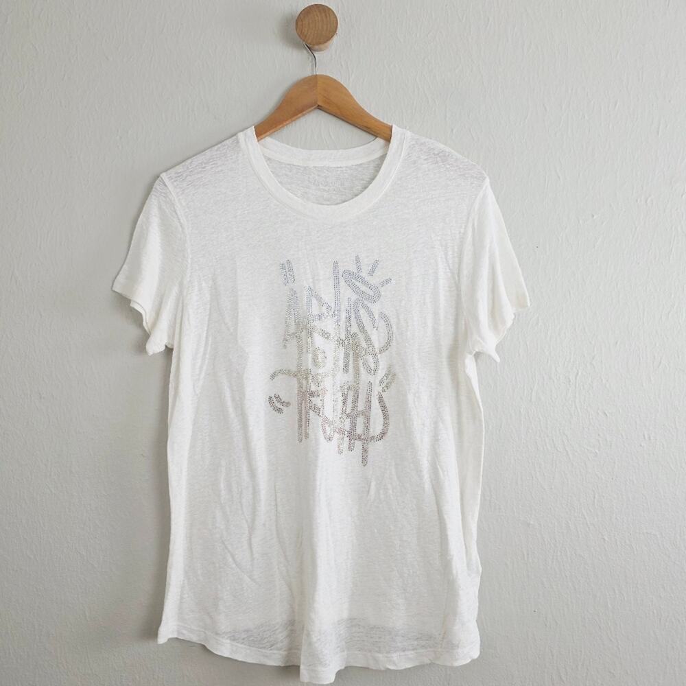 NEW Zadig & Voltaire Azedi Jormi Strass Crystal Linen Blend T-Shirt White Large - Picture 5 of 14